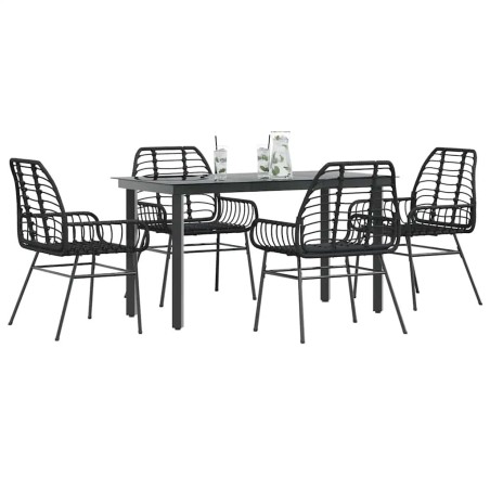 Ensemble à manger de jardin 5 pcs noir résine tressée verre 