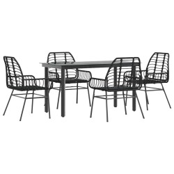 Ensemble à manger de jardin 5 pcs noir résine tressée verre 