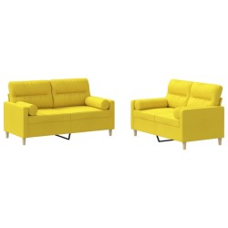 Ensemble de canapés 2 pcs avec coussins jaune clair tissu 
