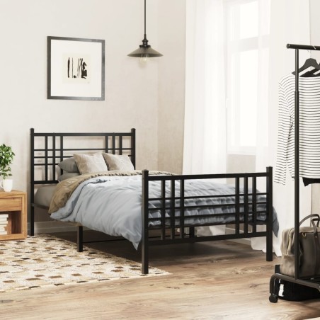 Cadre de lit métal sans matelas avec pied de lit noir 90x190 cm 