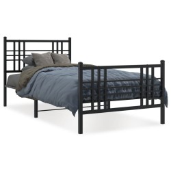 Cadre de lit métal sans matelas avec pied de lit noir 90x190 cm 