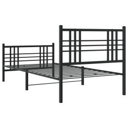 Cadre de lit métal sans matelas avec pied de lit noir 90x190 cm 