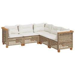 Salon de jardin avec coussins 5 pcs beige résine tressée 
