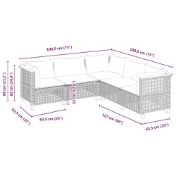 Salon de jardin avec coussins 5 pcs beige résine tressée 