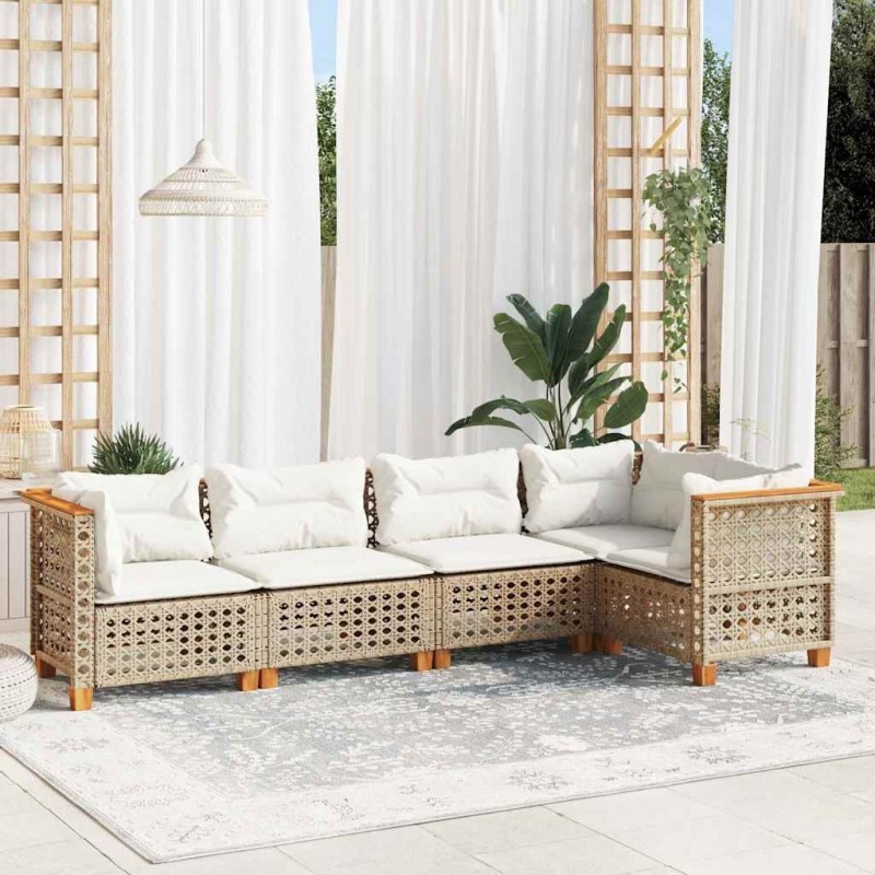 Salon de jardin avec coussins 5 pcs beige résine tressée 