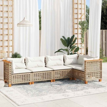 Salon de jardin avec coussins 5 pcs beige résine tressée 