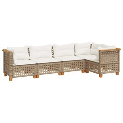 Salon de jardin avec coussins 5 pcs beige résine tressée 