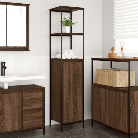 Meuble de salle de bain avec étagères chêne marron 36x35x165 cm 