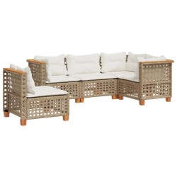 Salon de jardin avec coussins 5 pcs beige résine tressée 