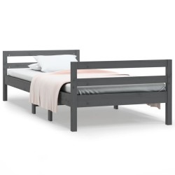 Cadre de lit sans matelas gris 75x190 cm bois de pin massif 