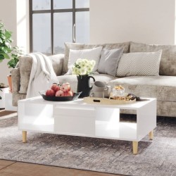 Table basse blanc brillant 103,5x60x35 cm bois d'ingénierie 