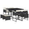 Ensemble à manger de jardin 9pcs coussins noir résine tressée 