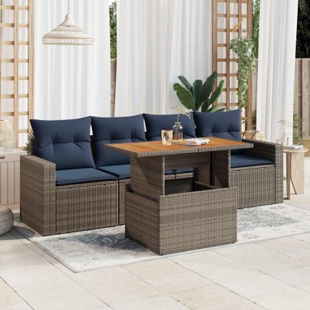 Salon de jardin 5 pcs avec coussins gris résine tressée 