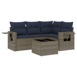 Salon de jardin 5 pcs avec coussins gris résine tressée 