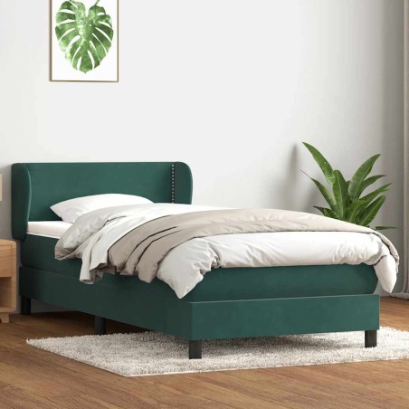 Sommier à lattes de lit et matelas vert foncé 100x220cm velours 