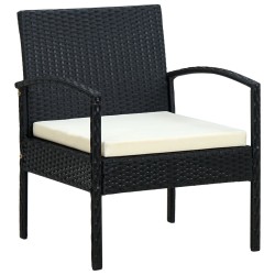 Chaise de jardin avec coussin Résine tressée Noir 