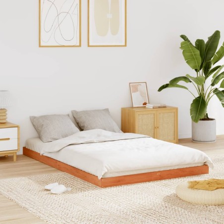 Cadre de lit sans matelas cire marron 140x200cm bois pin massif 