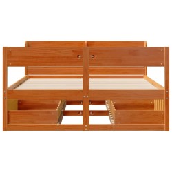 Cadre de lit sans matelas cire marron 135x190cm bois pin massif 