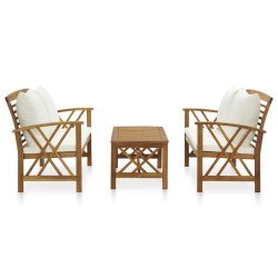Salon de jardin 3 pcs avec coussins Bois d'acacia massif 