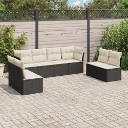 Salon de jardin 8 pcs avec coussins noir résine tressée 