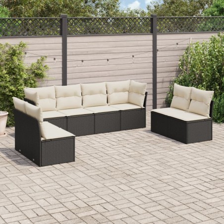 Salon de jardin 8 pcs avec coussins noir résine tressée 