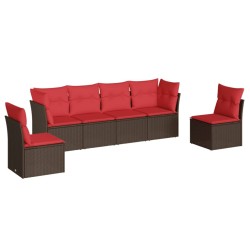 Salon de jardin 6 pcs avec coussins marron résine tressée 