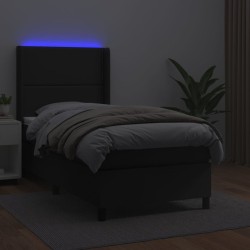 Sommier à lattes de lit matelas LED Noir 90x190 cm Similicuir 