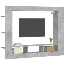 Meuble TV gris béton 152x22x113 cm bois d'ingénierie 