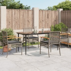 Ensemble à manger de jardin 5 pcs coussins gris résine tressée 