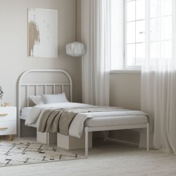 Cadre de lit métal sans matelas avec tête de lit blanc 90x200cm 