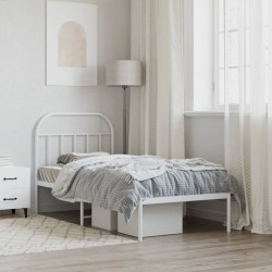 Cadre de lit métal sans matelas avec tête de lit blanc 90x200cm 