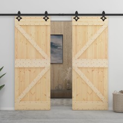 Porte coulissante avec kit de quincaillerie 90x210cm Pin massif 