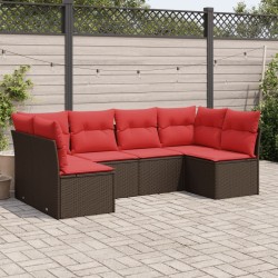 Salon de jardin 6 pcs avec coussins marron résine tressée 