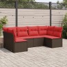 Salon de jardin 6 pcs avec coussins marron résine tressée 