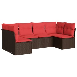 Salon de jardin 6 pcs avec coussins marron résine tressée 