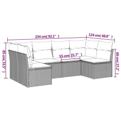 Salon de jardin 6 pcs avec coussins marron résine tressée 