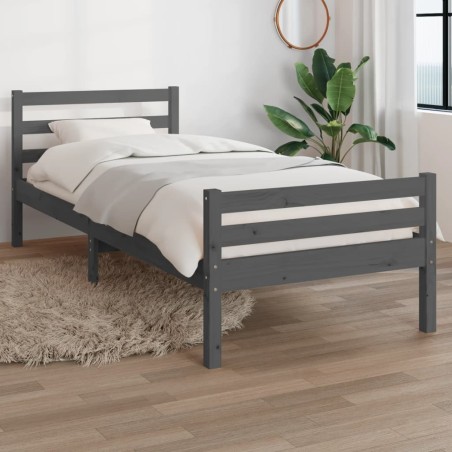 Cadre de lit sans matelas gris bois massif 100x200 cm 