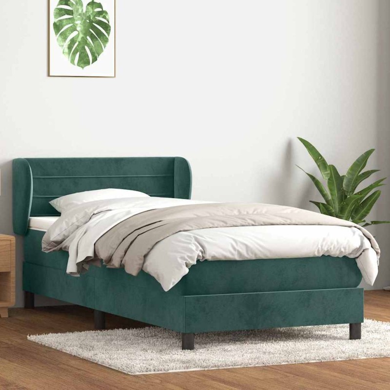 Sommier à lattes de lit et matelas vert foncé 100x220cm velours 
