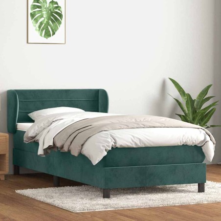 Sommier à lattes de lit et matelas vert foncé 100x220cm velours 