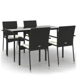 Ensemble à manger de jardin coussins 5pcs Noir Résine tressée 