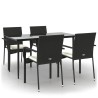 Ensemble à manger de jardin coussins 5pcs Noir Résine tressée 