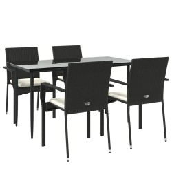 Ensemble à manger de jardin coussins 5pcs Noir Résine tressée 
