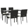 Ensemble à manger de jardin coussins 5pcs Noir Résine tressée 