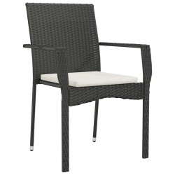 Ensemble à manger de jardin coussins 5pcs Noir Résine tressée 