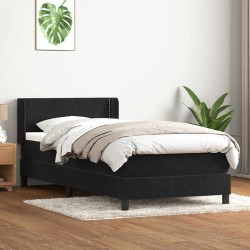 Sommier à lattes de lit avec matelas noir 100x210 cm velours 
