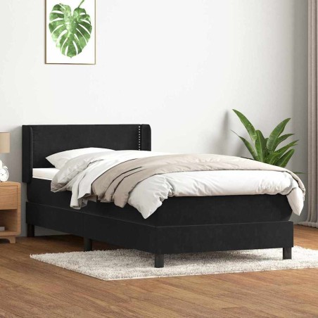 Sommier à lattes de lit avec matelas noir 100x210 cm velours 