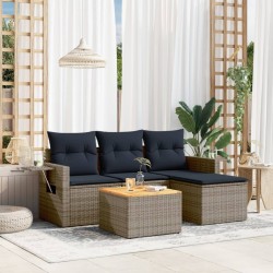 Salon de jardin 5 pcs avec coussins gris résine tressée 