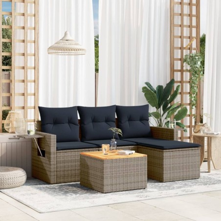 Salon de jardin 5 pcs avec coussins gris résine tressée 