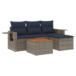 Salon de jardin 5 pcs avec coussins gris résine tressée 