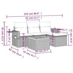 Salon de jardin 5 pcs avec coussins gris résine tressée 